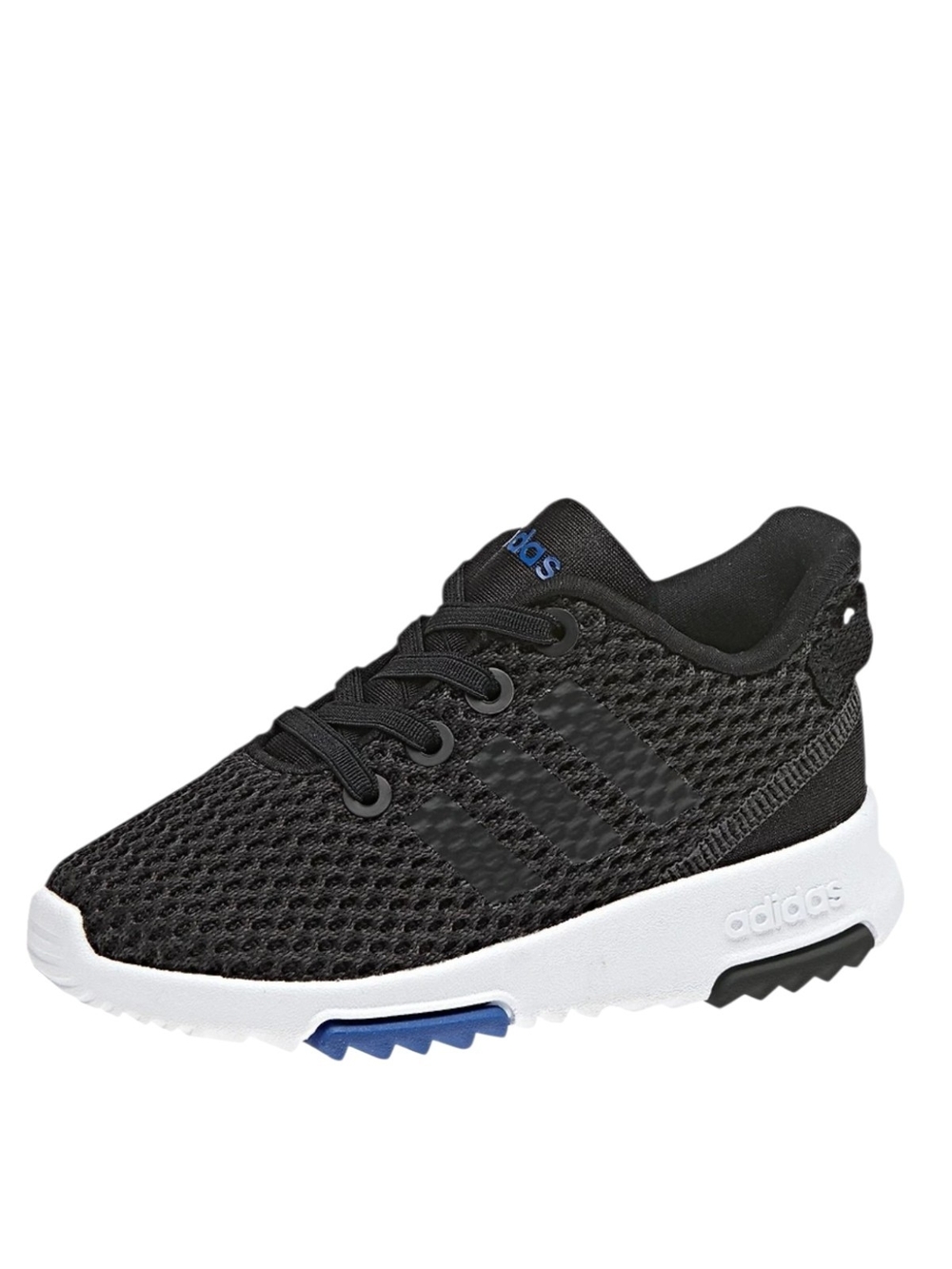 adidas Kids Black Mesh Sneakers with White Midsole and Blue Accent